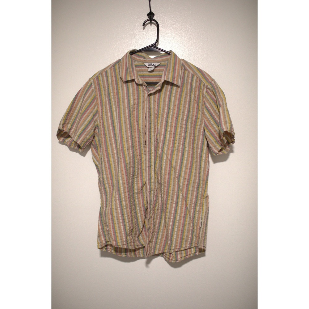 Eddie Bauer Men's M Multi Color Stripe Seersucker Short Sleeve Button Down Shirt